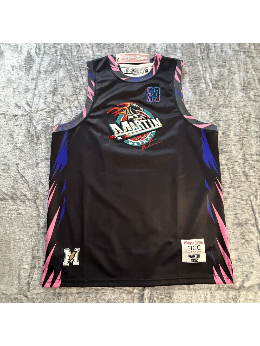 Headgear Classics Martin Detroit Youth XL Basketball Jersey Black 1992 New NWT